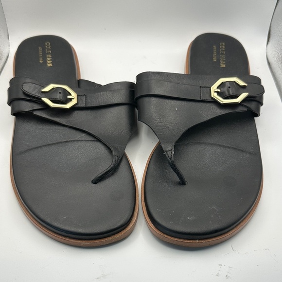 Cole Haan Black Leather Sandals with Gold Buckle - Picture 1 of 4